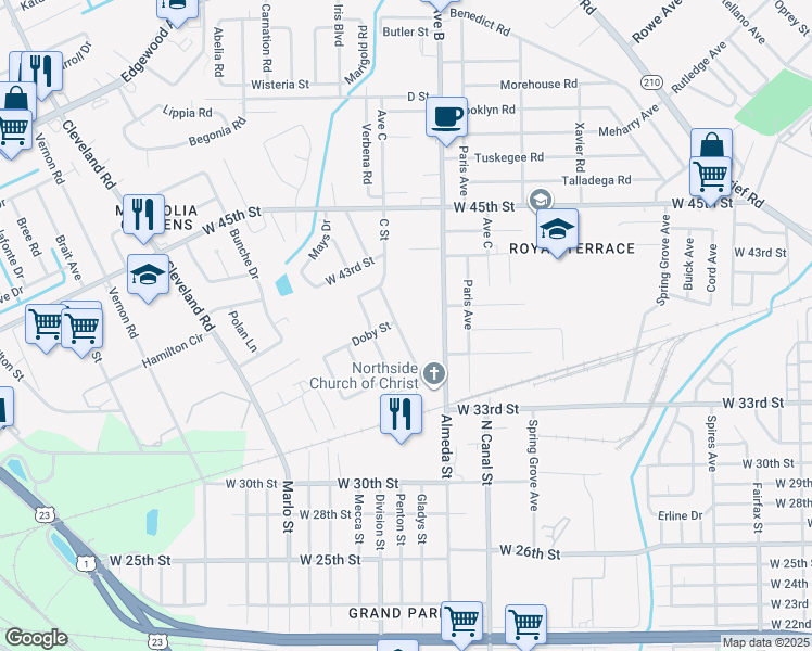 map of restaurants, bars, coffee shops, grocery stores, and more near 4931 Campanella Drive in Jacksonville