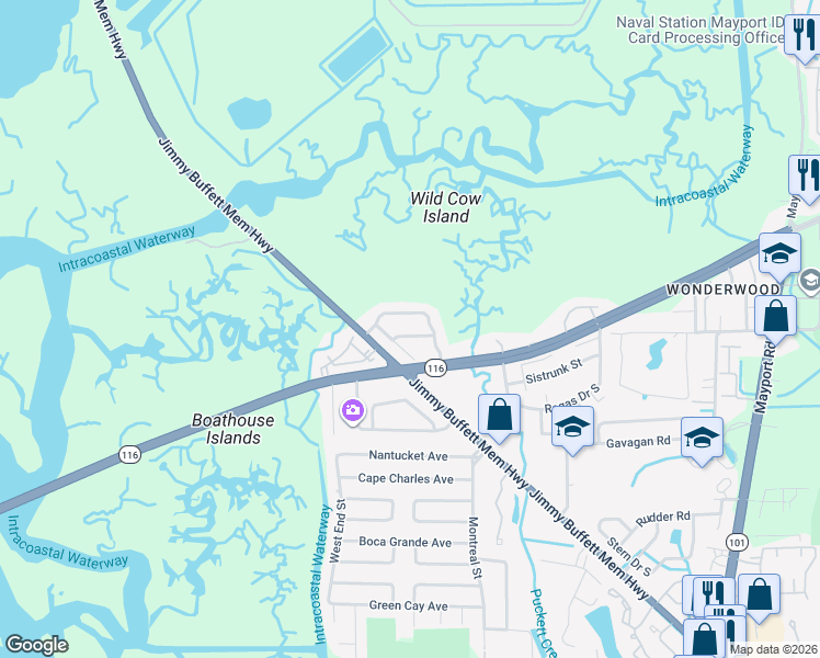 map of restaurants, bars, coffee shops, grocery stores, and more near 1225 Songbird Lane in Jacksonville