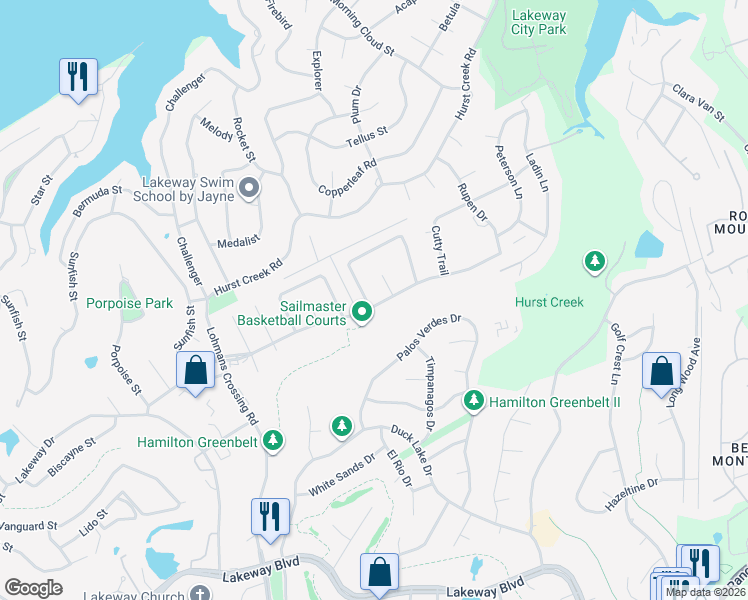 map of restaurants, bars, coffee shops, grocery stores, and more near 303 Fantail Loop in Austin