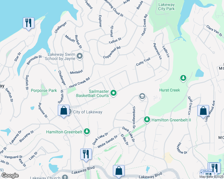 map of restaurants, bars, coffee shops, grocery stores, and more near 293 Mooring Circle in Lakeway