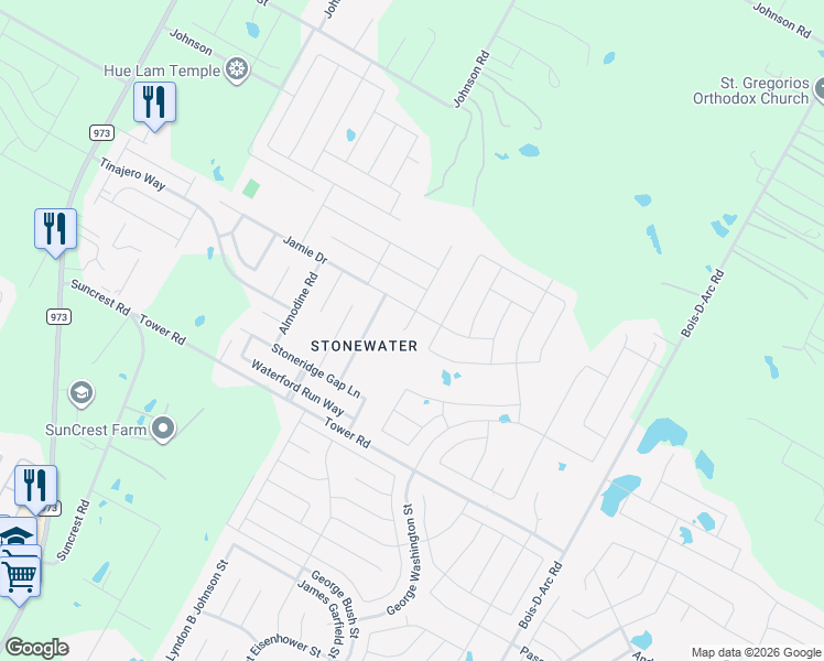 map of restaurants, bars, coffee shops, grocery stores, and more near 14407 Joy Lee Lane in Manor
