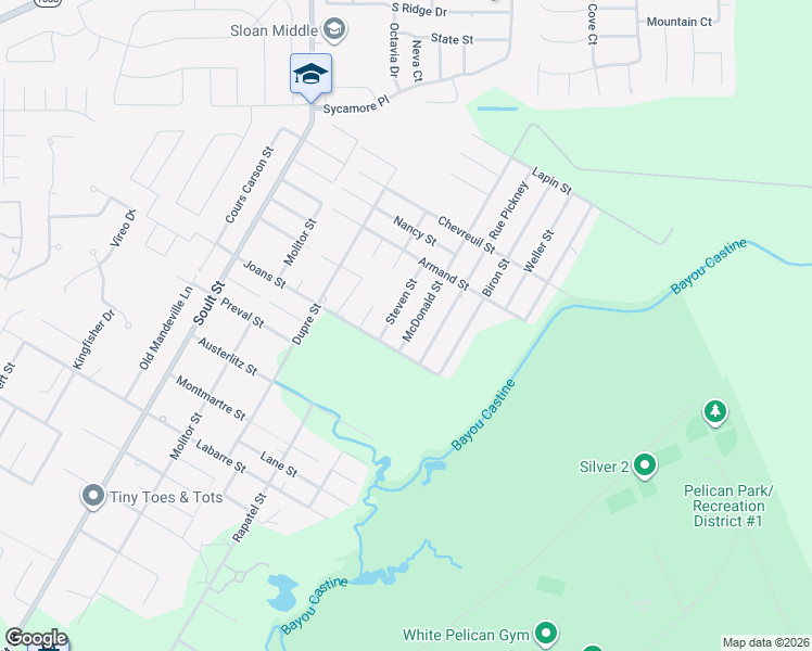 map of restaurants, bars, coffee shops, grocery stores, and more near 2026 McDonald Street in Mandeville