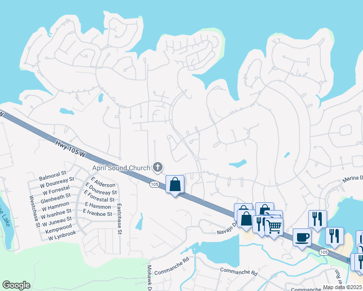 map of restaurants, bars, coffee shops, grocery stores, and more near 97 April Wind Drive North in Montgomery