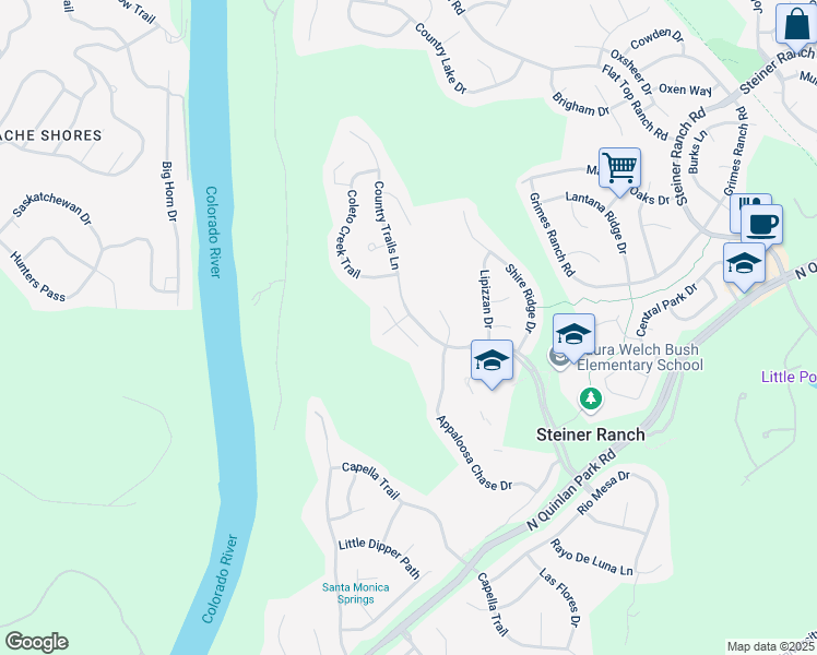 map of restaurants, bars, coffee shops, grocery stores, and more near 12924 Bloomfield Hills Lane in Austin