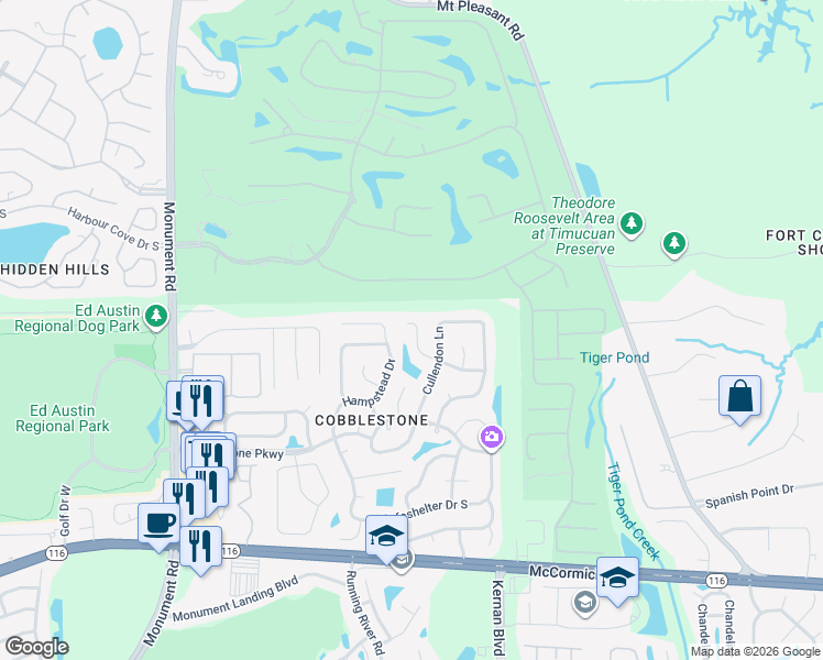 map of restaurants, bars, coffee shops, grocery stores, and more near 3328 Ashridge Dr in Jacksonville