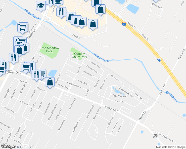 map of restaurants, bars, coffee shops, grocery stores, and more near 13620 Rampart Court in Baton Rouge