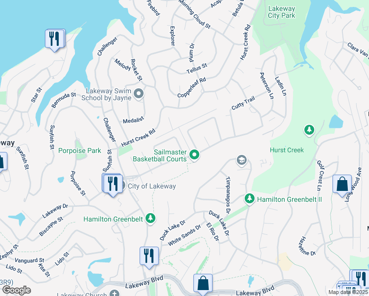 map of restaurants, bars, coffee shops, grocery stores, and more near 293 Mooring Circle in Lakeway