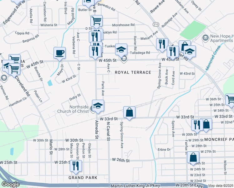 map of restaurants, bars, coffee shops, grocery stores, and more near 2119 West 40th Street in Jacksonville