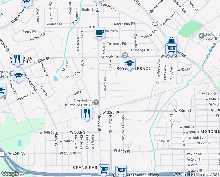 map of restaurants, bars, coffee shops, grocery stores, and more near 2179 West 40th Street in Jacksonville