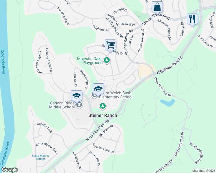 map of restaurants, bars, coffee shops, grocery stores, and more near 12713 Lee Park Lane in Austin
