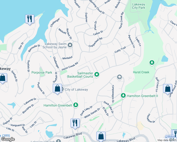 map of restaurants, bars, coffee shops, grocery stores, and more near 293 Mooring Circle in Lakeway