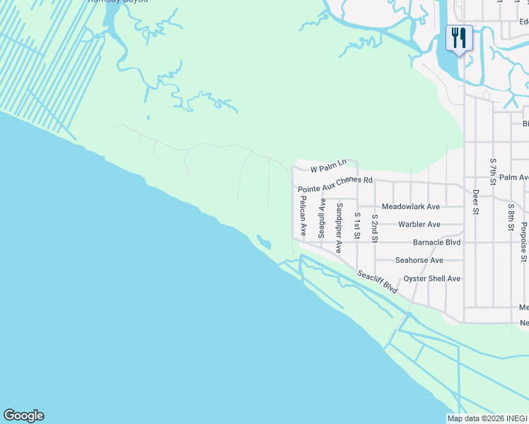 map of restaurants, bars, coffee shops, grocery stores, and more near 9713 Point Aux Chenes Road in Ocean Springs