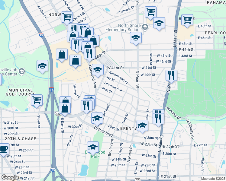 map of restaurants, bars, coffee shops, grocery stores, and more near 4546 Springfield Boulevard in Jacksonville
