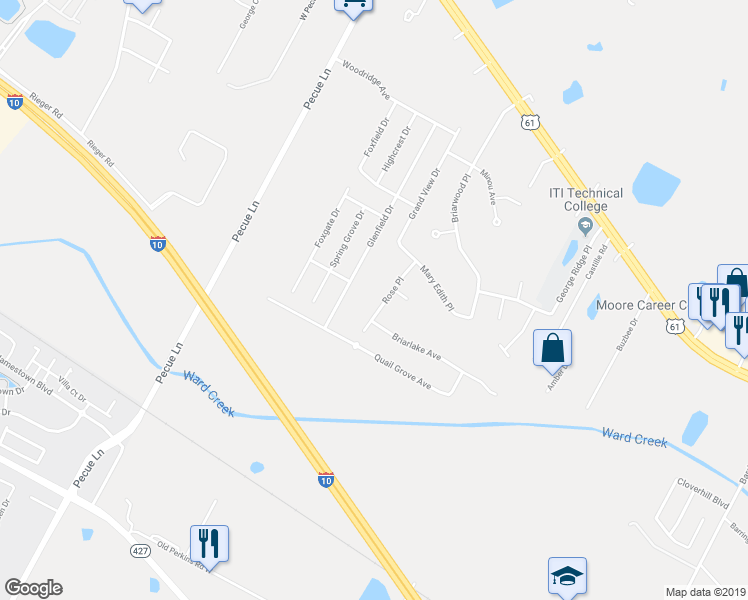 map of restaurants, bars, coffee shops, grocery stores, and more near 9234 Rose Place in Baton Rouge