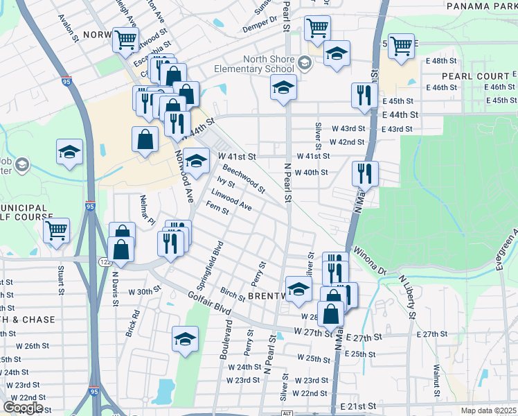 map of restaurants, bars, coffee shops, grocery stores, and more near 503 Linwood Avenue in Jacksonville