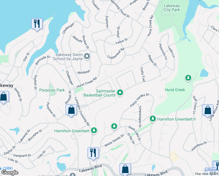 map of restaurants, bars, coffee shops, grocery stores, and more near 293 Mooring Circle in Lakeway