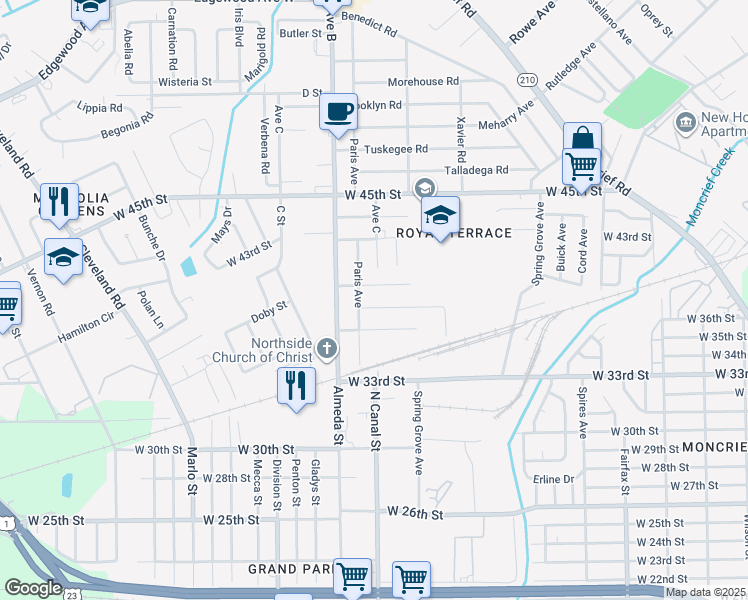 map of restaurants, bars, coffee shops, grocery stores, and more near 2179 West 40th Street in Jacksonville