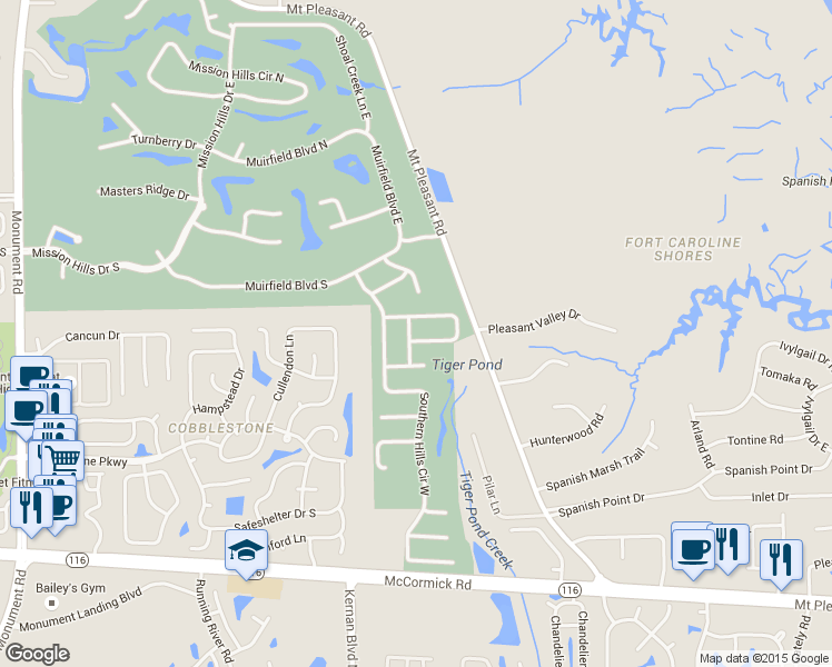 map of restaurants, bars, coffee shops, grocery stores, and more near 12905 Jupiter Hills Circle South in Jacksonville