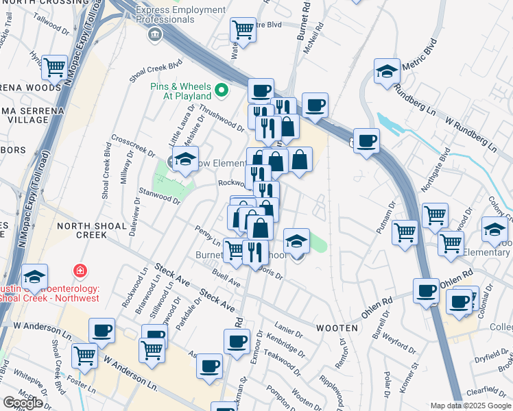 map of restaurants, bars, coffee shops, grocery stores, and more near in Austin
