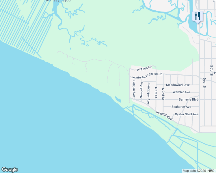 map of restaurants, bars, coffee shops, grocery stores, and more near 9807 Pointe Aux Chenes Road in Ocean Springs
