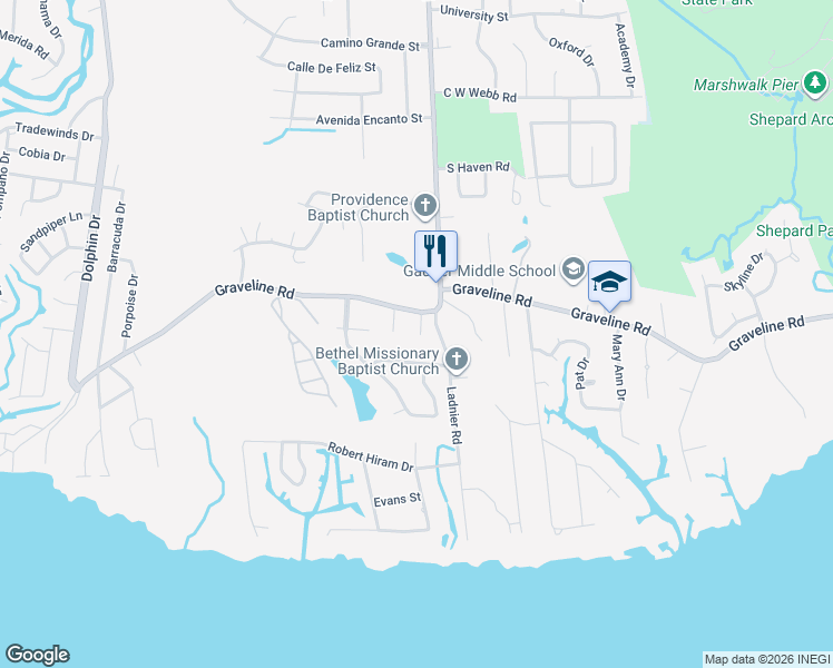 map of restaurants, bars, coffee shops, grocery stores, and more near 1804 Amar East in Gautier