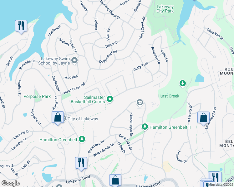 map of restaurants, bars, coffee shops, grocery stores, and more near 305 Regatta Court in Lakeway