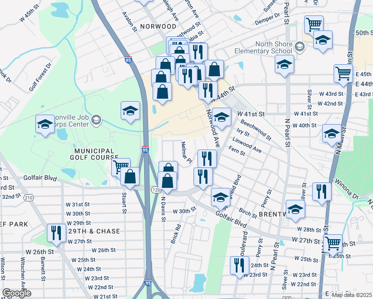map of restaurants, bars, coffee shops, grocery stores, and more near 4705 Nelmar Place in Jacksonville