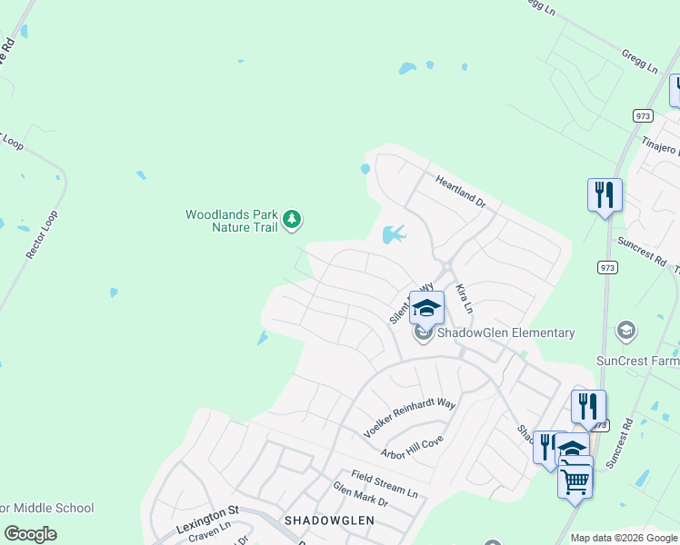 map of restaurants, bars, coffee shops, grocery stores, and more near 11701 Pine Mist Court in Manor