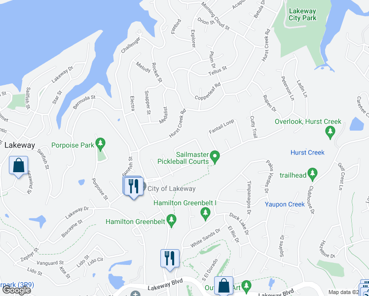 map of restaurants, bars, coffee shops, grocery stores, and more near 259 Mooring Circle in Lakeway