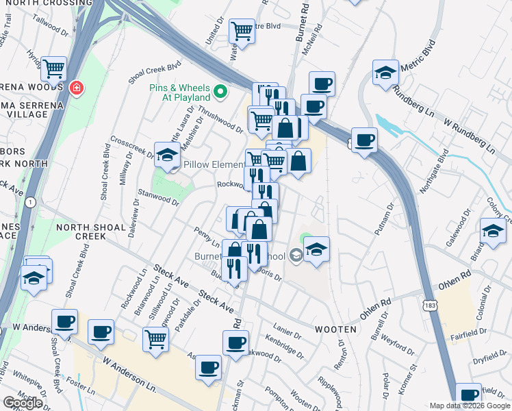 map of restaurants, bars, coffee shops, grocery stores, and more near in Austin