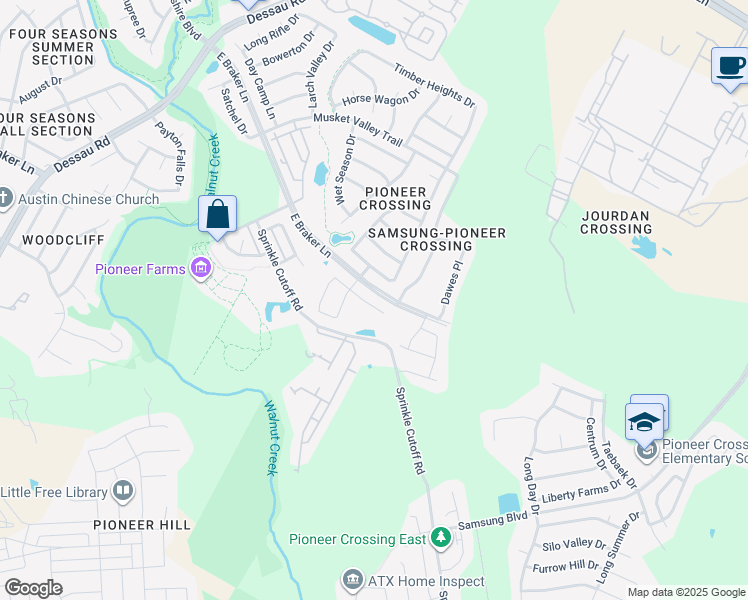 map of restaurants, bars, coffee shops, grocery stores, and more near 2228 Nestlewood Drive in Austin