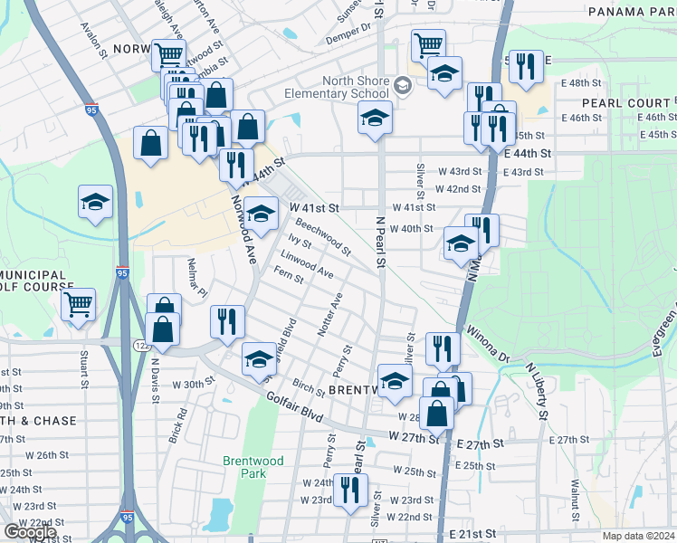 map of restaurants, bars, coffee shops, grocery stores, and more near 503 Linwood Avenue in Jacksonville