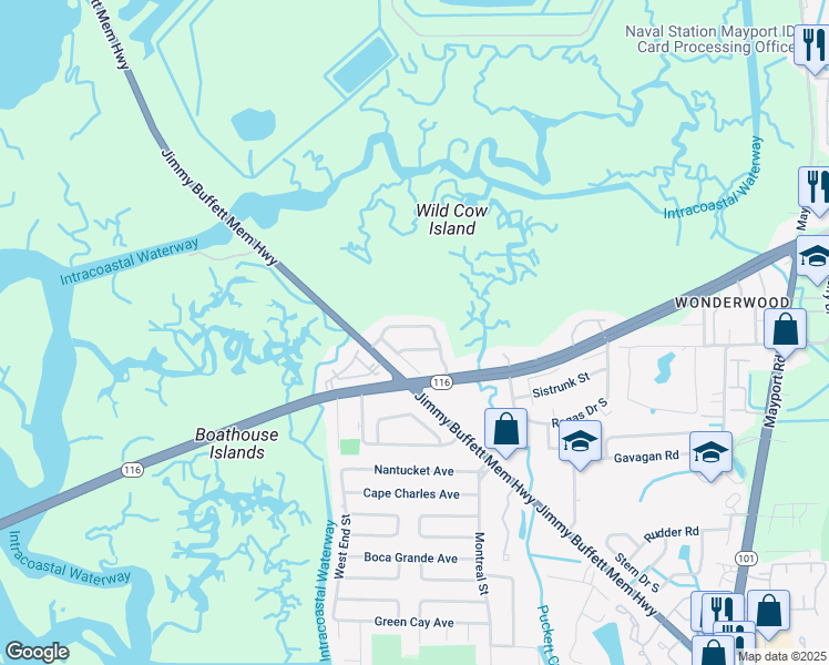 map of restaurants, bars, coffee shops, grocery stores, and more near 1204 Bayshore Drive North in Atlantic Beach