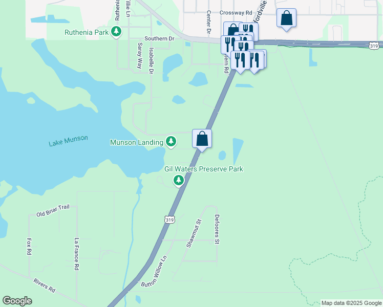 map of restaurants, bars, coffee shops, grocery stores, and more near 5614 Crawfordville Road in Tallahassee