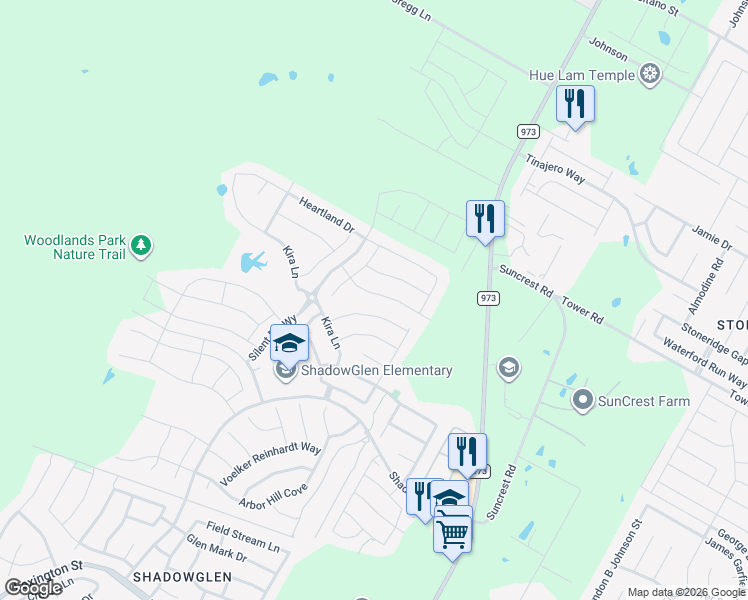 map of restaurants, bars, coffee shops, grocery stores, and more near 11713 Jackson Falls Way in Manor