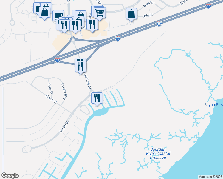 map of restaurants, bars, coffee shops, grocery stores, and more near 350 Loulu Place in Diamondhead