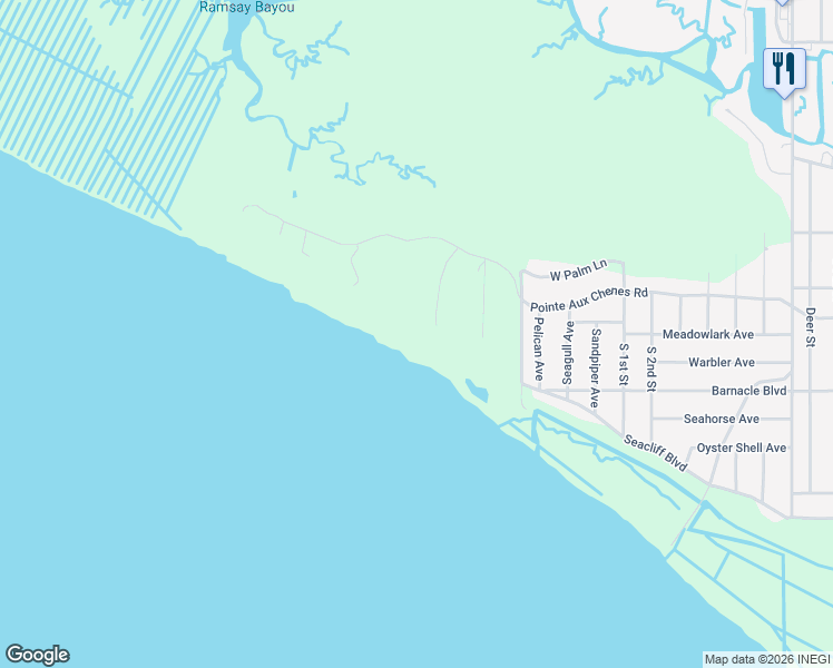 map of restaurants, bars, coffee shops, grocery stores, and more near 9809 Pointe Aux Chenes Road in Ocean Springs