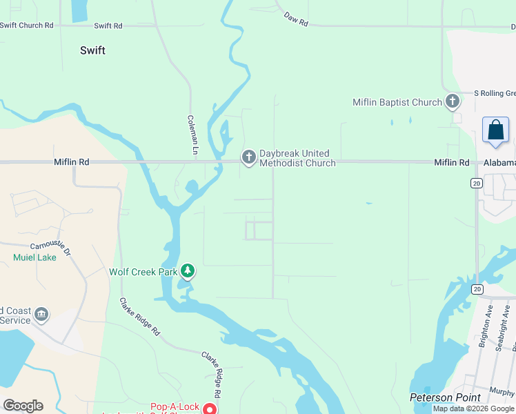 map of restaurants, bars, coffee shops, grocery stores, and more near 23792 Shorty Lane in Elberta