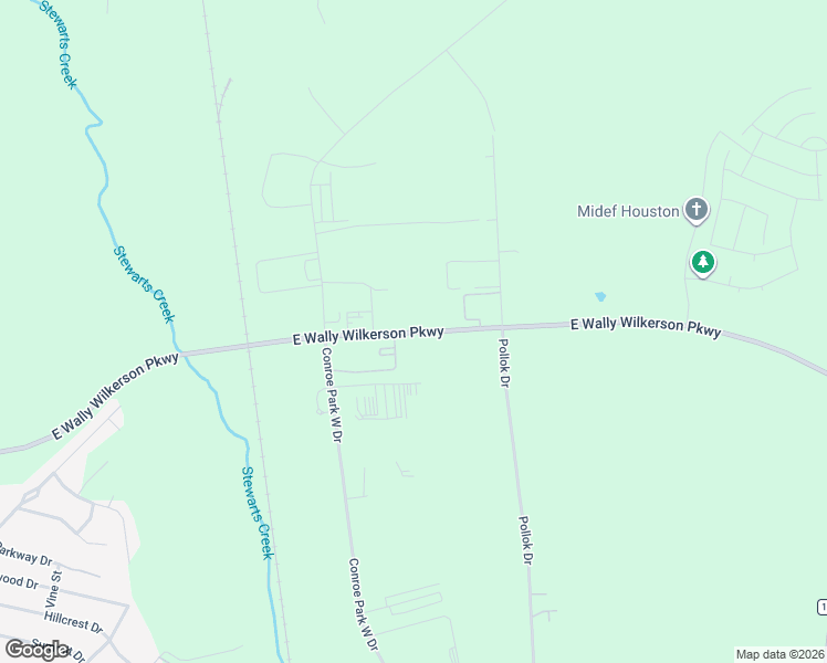 map of restaurants, bars, coffee shops, grocery stores, and more near East Wally Wilkerson Parkway in Conroe