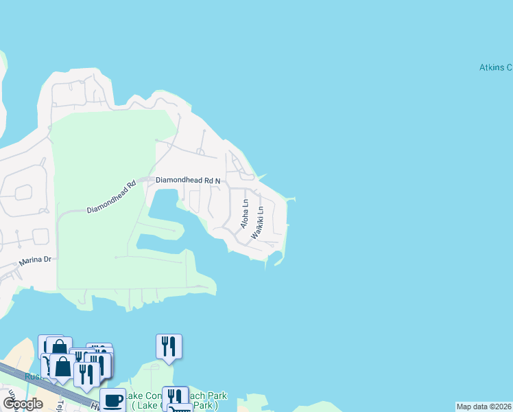 map of restaurants, bars, coffee shops, grocery stores, and more near 28736 Waikiki Lane in Montgomery