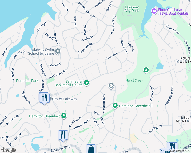 map of restaurants, bars, coffee shops, grocery stores, and more near 325 Regatta Court in Lakeway