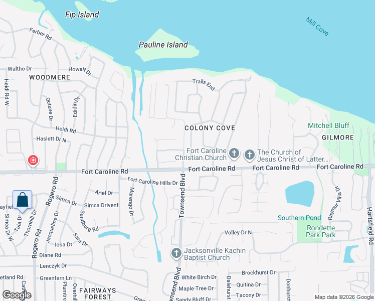 map of restaurants, bars, coffee shops, grocery stores, and more near 3641 Buckskin Trail West in Jacksonville