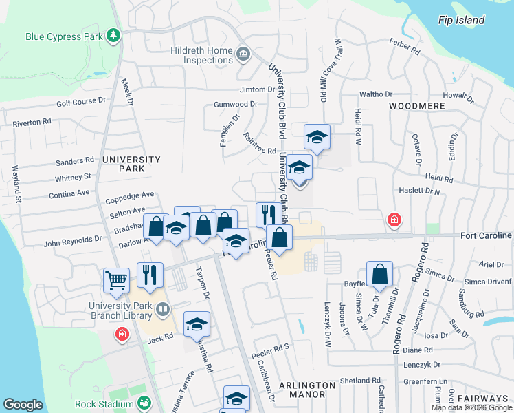 map of restaurants, bars, coffee shops, grocery stores, and more near 5959-4 5959-4 Fort Caroline Ap in Jacksonville