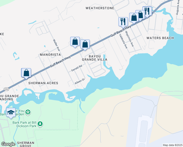 map of restaurants, bars, coffee shops, grocery stores, and more near 2519 San Juan Grande in Pensacola