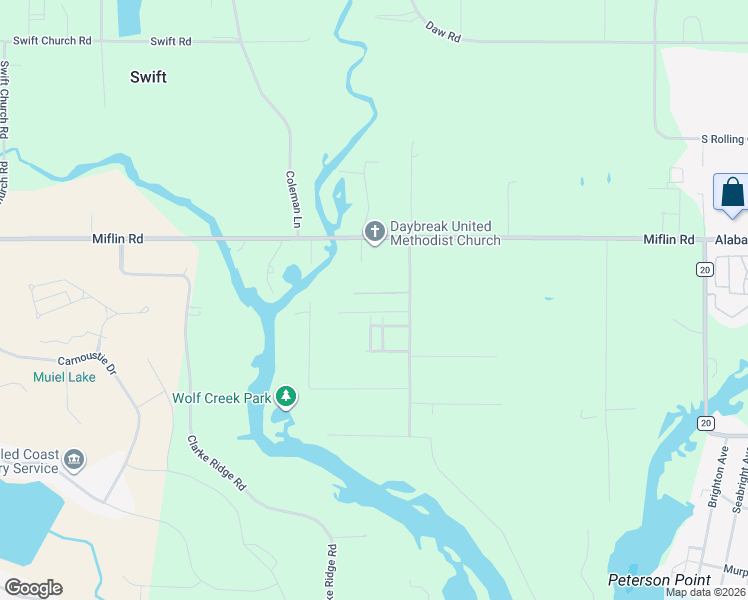 map of restaurants, bars, coffee shops, grocery stores, and more near 23792 Shorty Lane in Elberta