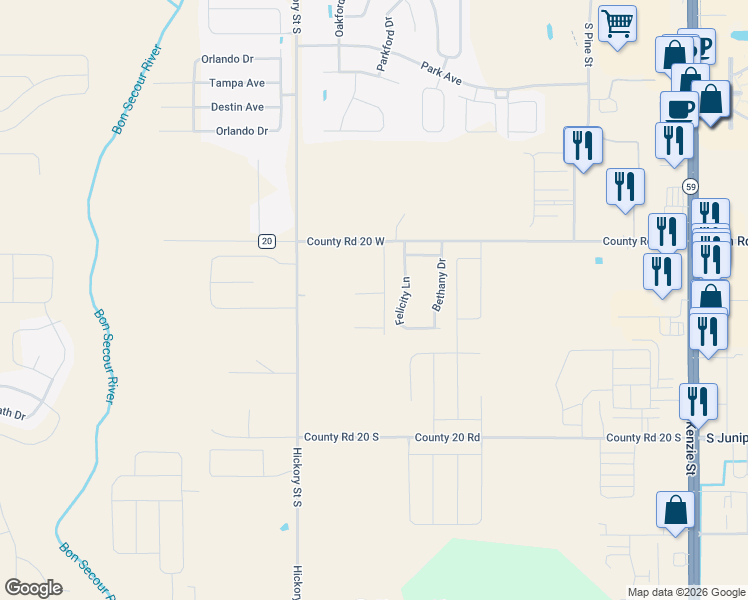 map of restaurants, bars, coffee shops, grocery stores, and more near 923 Sailor Circle in Foley