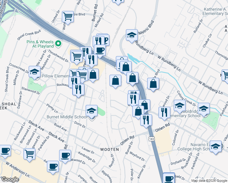map of restaurants, bars, coffee shops, grocery stores, and more near 1916 Hearthstone Drive in Austin