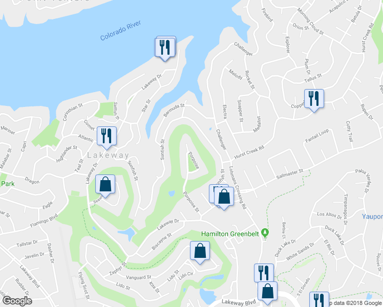 map of restaurants, bars, coffee shops, grocery stores, and more near 922 Porpoise in Lakeway