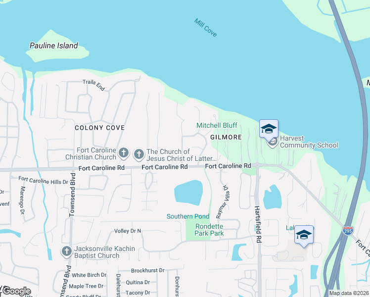 map of restaurants, bars, coffee shops, grocery stores, and more near 3673 Manor Oaks Drive in Jacksonville