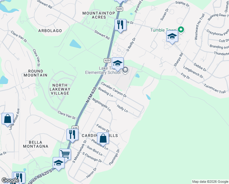 map of restaurants, bars, coffee shops, grocery stores, and more near 15209 Cavalier Canyon Drive in Lakeway